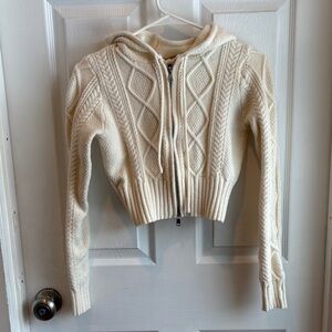 Edikted Cream Zip-Up Cable Knit Cardigan
